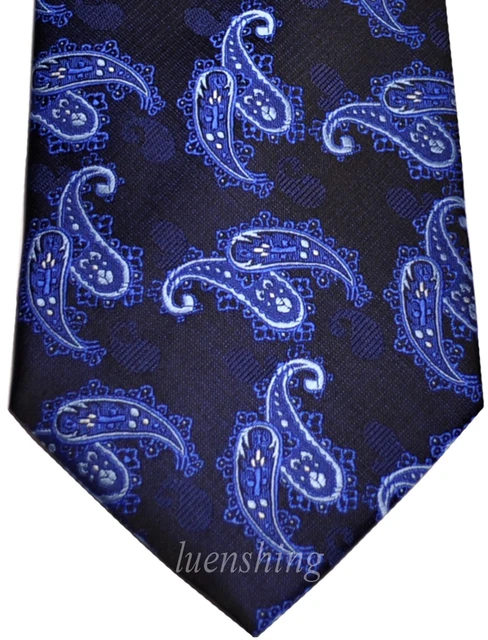 New men's polyester woven neck tie necktie navy blue paisley formal wedding prom