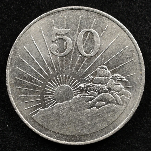 Zimbabwe 50 Cents 1997, Coin, Km# 5, Bird Statue, Radiant Sun, Inv#F034
