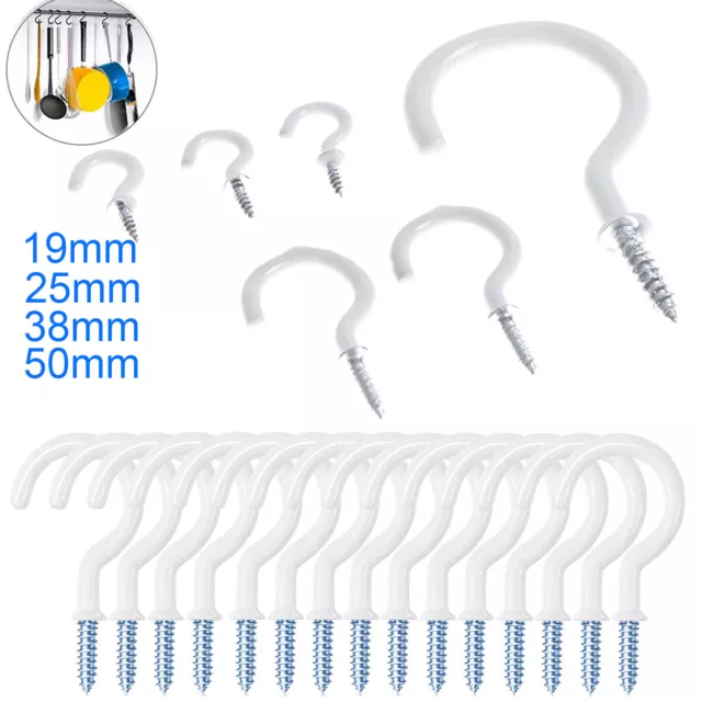 19-50mm PVC COATED Metal Screw In Cup Hook White Hanging Hat Plant Hanger Holder