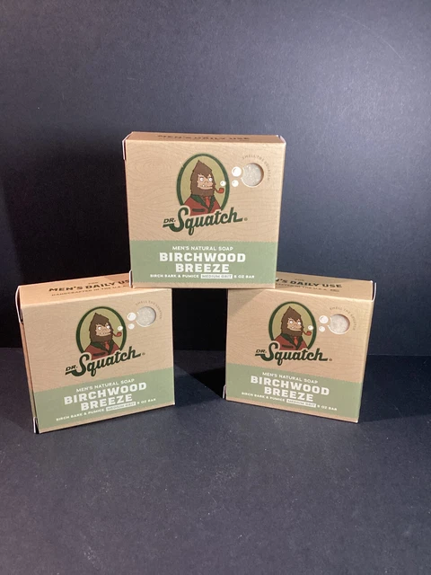 Dr Squach 3 Pack BIRCHWOOD BREEZE Men's Natural Soap 5oz Bars New