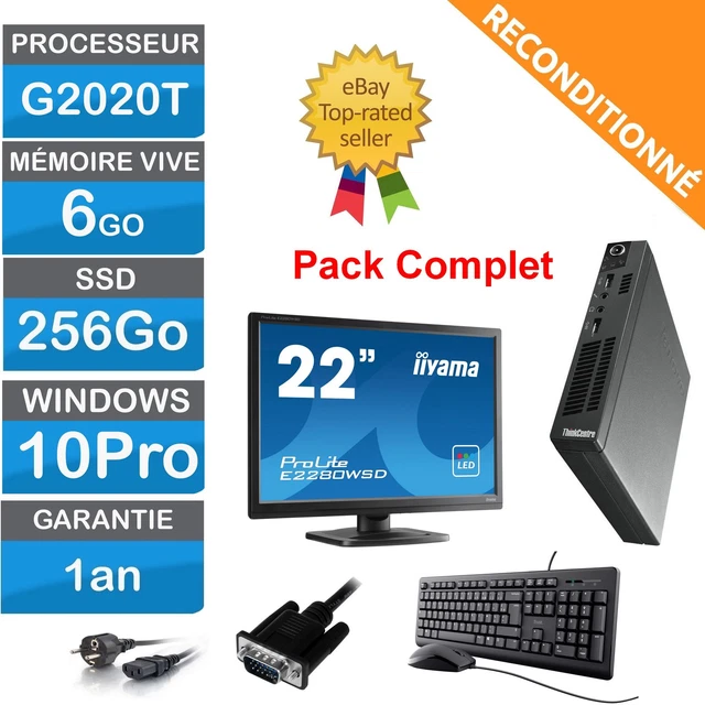 PC Lenovo Tiny M72e Reconditionné, SSD 256Go, écran 22 Pouces, Windows 11 Pro, Bureau