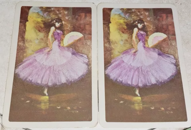 2 vintage swap cards 1970s. Lady With Fan. Playing cards.