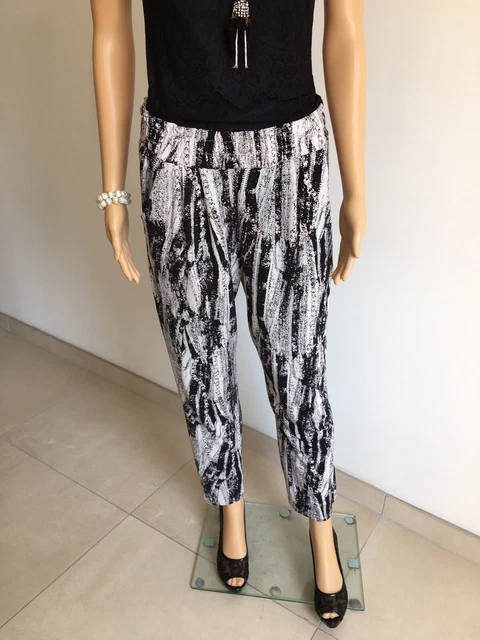 Pantalon Fluide Noir Et Blanc - Taille M - Occasion Très Bon État - Polyester Femme
