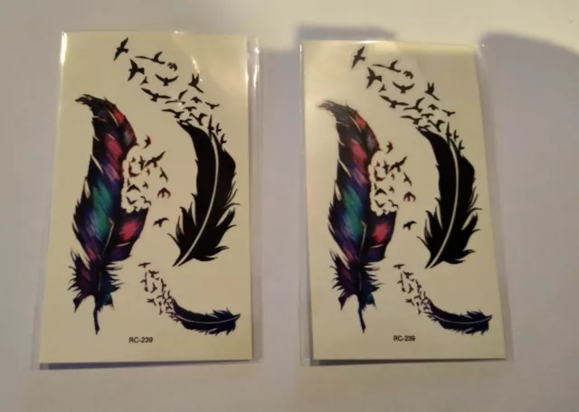 Lot de 2 planches tatouages temporaires motif plumes ! neuf !