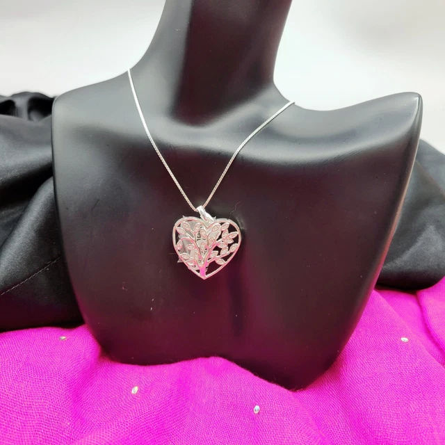 Heart Tree of life necklace Genuine Diamond pendant 925 sterling silver & Chain