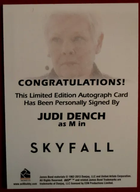 JAMES BOND - SKYFALL - DAME JUDI DENCH as M - Personally Signed Autograph Card 2