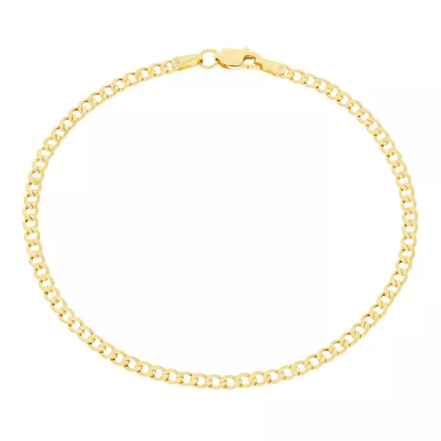 10K Yellow Gold 2.5mm Curb Cuban Link Chain Womens Bracelet or Anklet 7" 8" 9"