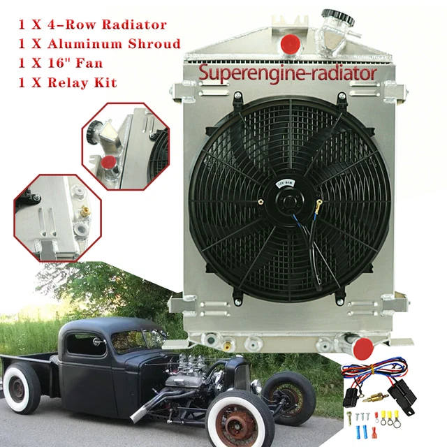 4 Rows Radiator Shroud Fan Relay Fit 1932 Ford Rat Rod Model B Grill Shells V8