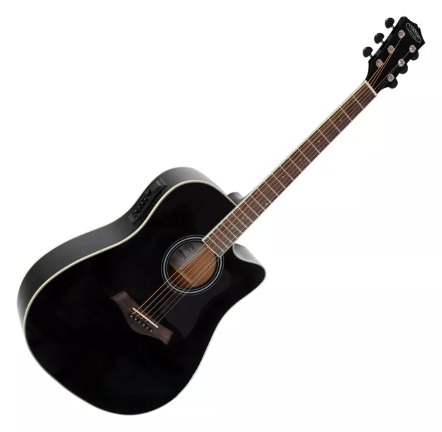 Guitare Electro Acoustique Folk Cutaway XLR Jack 3 Bandes EQ Accordeur Noir