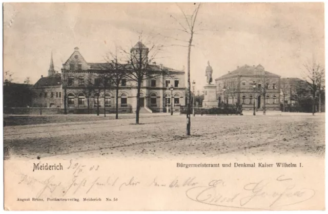 alte Ak Duisburg-Meiderich, Bürgermeisteramt u. Denkmal Kaiser Wilhelm, gel.1903