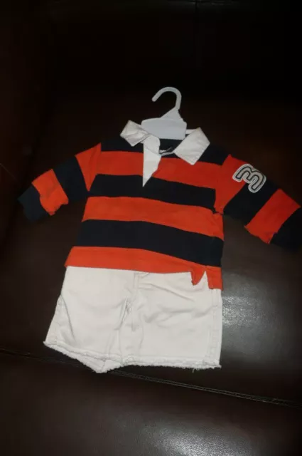 3 6 m Gymboree logo polo style shirt khaki short EUC orange blue stripes