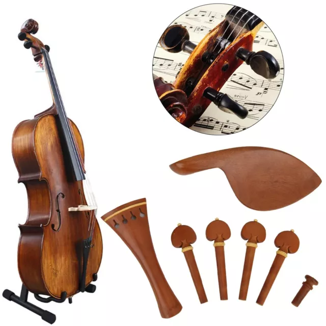 (Jujube Wood)Jujube Wood Violin Tailpiece Turning Pegs Chin Rest Endpin Set HG5