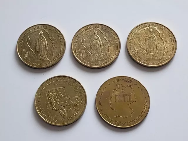 Lot de 5 jetons médailles Lourdes Monnaie de Paris Freiburg