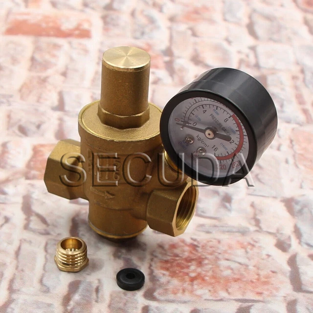 thumbnail interactive-video image 1 of Water Pressure Reducing Valve With Gauge - 15mm & 22mm Fittings, Adjustable PRV, DZR Brass 1 of 6