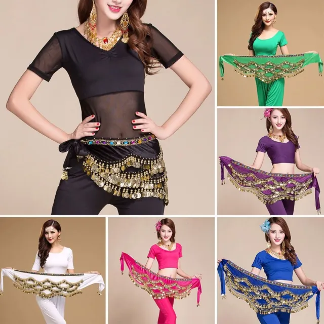 Sexy Sequins Show Costumes Dancer Skirt Hip Scarf Belly Dance Belt Waist Chain