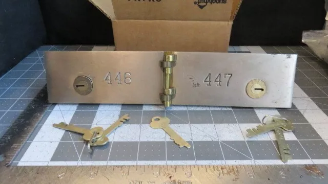 Antique L.L. Bates 1886 Safety Deposit Box Door  4 Op & 1 Guard Key #446 & #447