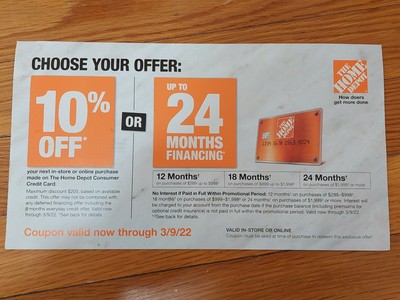 HOME DEPOT 10 off with maximum 200 discount exp. 3/9