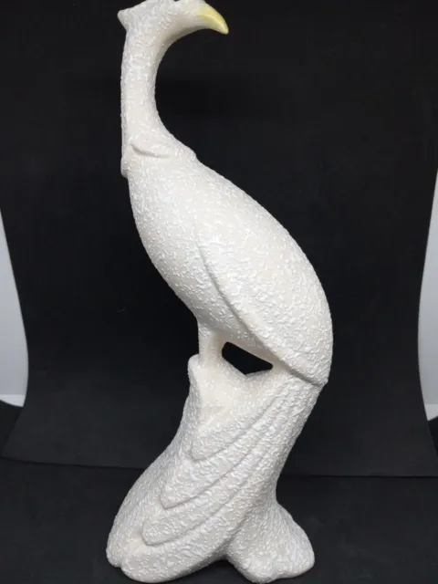 Vintage Mid-Century Peacock White Splatterware Ceramic Figurine Collectible Bird