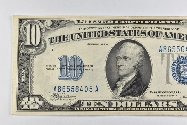 CRISP - 1934-A SILVER CERTIFICATE - US $10 Note - Higher Grade *603