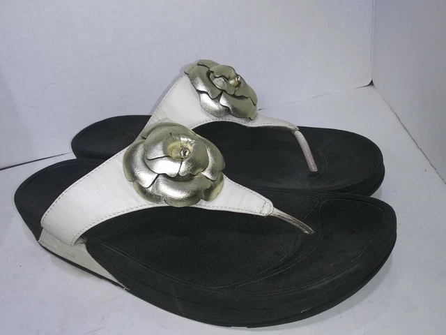 FitFlop Florent Urban White Flower Flip Flops Womens US Sz 11 EUR 43