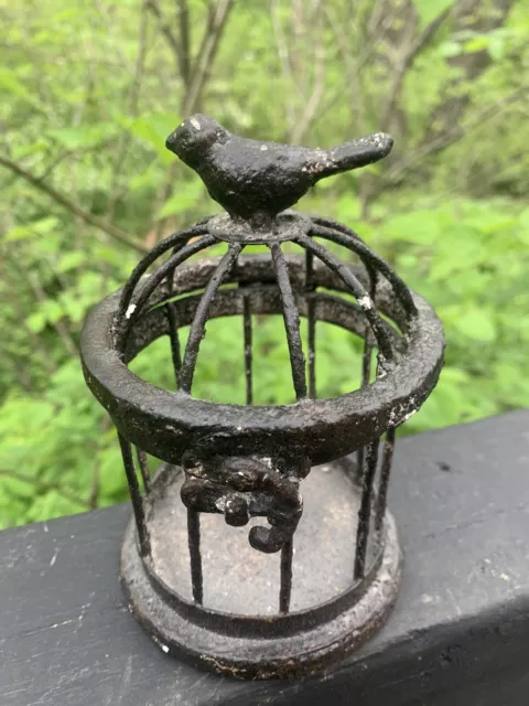 Small Iron Bird Cage with Bird on Top, Birdcage Opens  5.5”Tx3.75”W