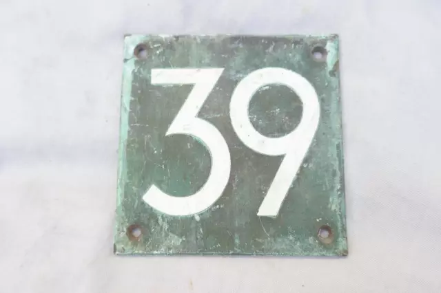 Antique Authentic Door number 39 Patinated Bronze Plate Inset Enamel 3X3" 1900s