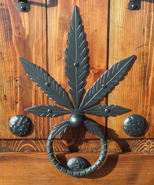 Rustic Door hardware marijuana door knocker  13.5 X 9.5 wrought iron hand made