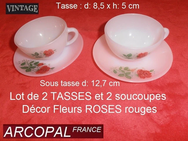 Lot De 4 Tasses Vintage Arcopal – Fabrication Française – Motif Fleurs Oranges – Bon État