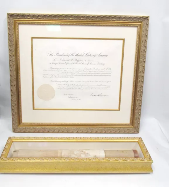 1936 FRANKLIN D. ROOSEVELT Stamped Signature Foreign Service Award David Buffum