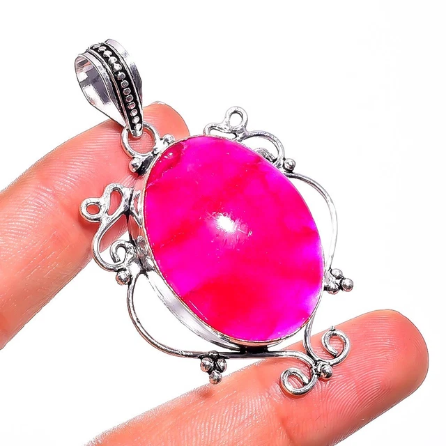 Gift For Women Pendant Ethnic 925 Silver Natural Pink Spider Web Agate Gemstone