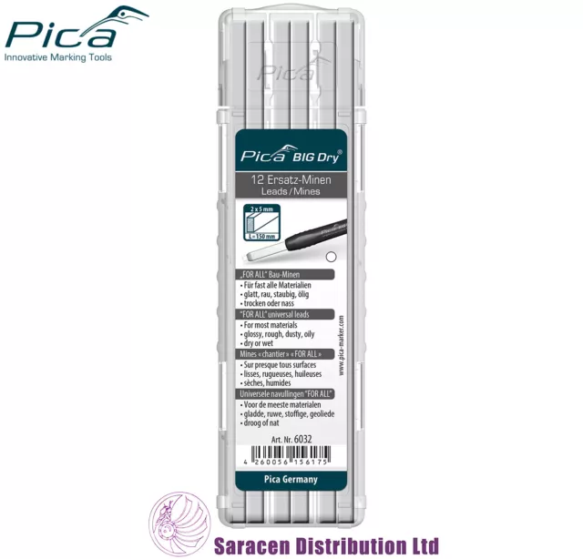 Pica Big Dry Pencil Refills Pack Of 12, White - 6032