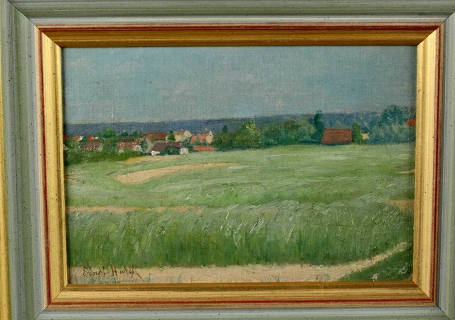 Ernst Hardt 1869-1917 Pintura Al Óleo Antiguo Paisaje Pueblo Wiese Impresionista
