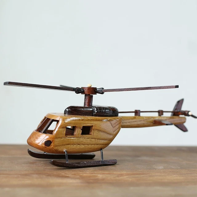 Wooden HELICOPTER Model Desktop Military Navy Wood Decoration Handmade Airplane
