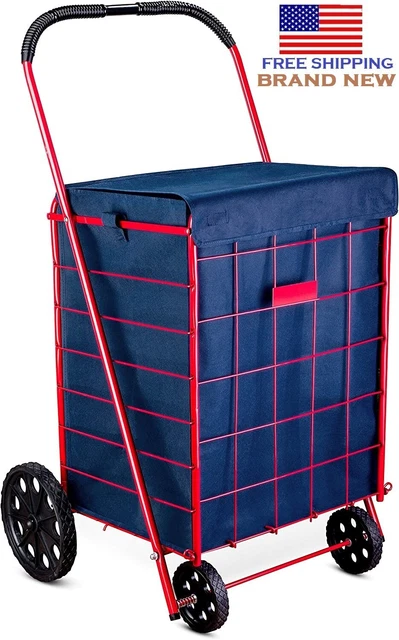 Folding Grocery Basket Cart Shopping Wheels Large Utility Laundry Just Lining