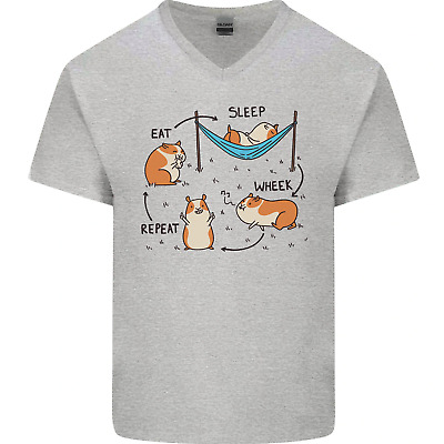 Hampster Eat Sleep Wheek Repeat Funny Mens V-Neck Cotton T-Shirt