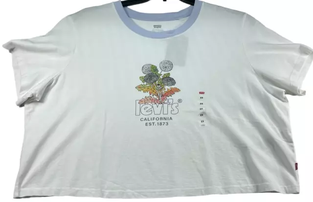 Levis Shirt Womens plus size 2X White Floral Short Sleeve Cotton Cropped New