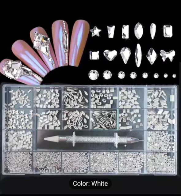 NailArt Rhinestones Kit 3D Alloy Gems Crystal Decorations Diamond White