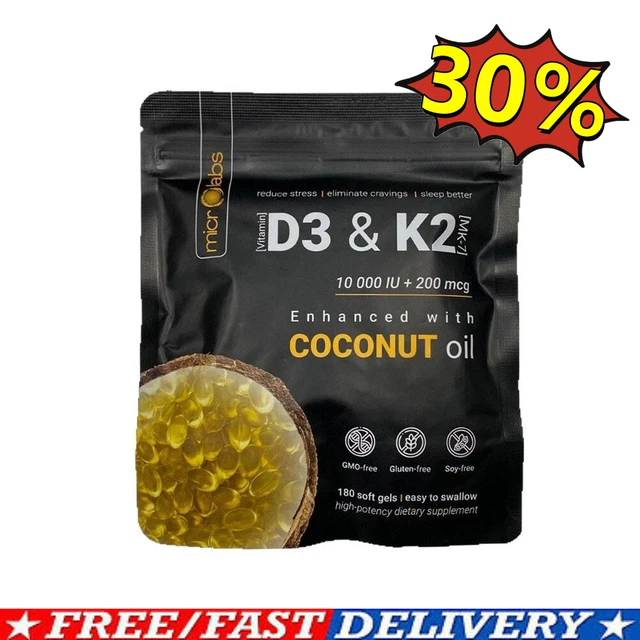 Vitamin D3+K2 Softgels – 10000 IU D3 & 250mcg K2 (MK-7) – Immune & Bone Support – Pslalae