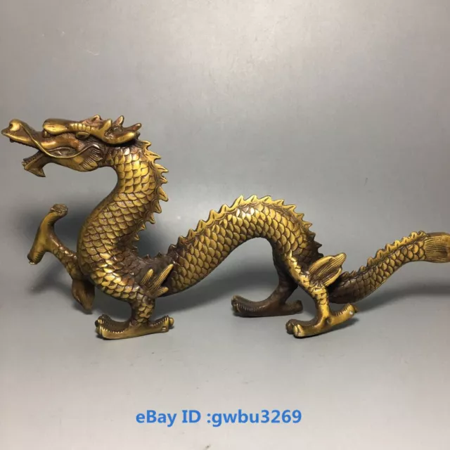 Collect China old Tibetan Brass Handwork carved lucky Dragon Statue 20999