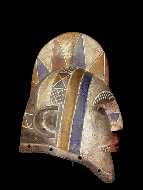 African Tribal Mask Wood Hand Carved Wall Hanging Bobo Helmet Mask- 6573