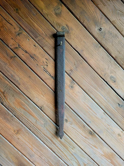 19c Antique Hand Wrought Forged Iron Barn Door Strap Hinges 23"