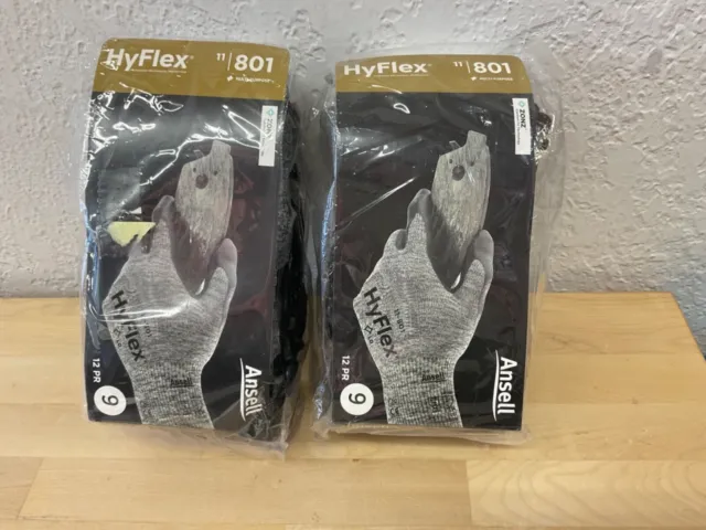 (2) Ansell HyFlex 11-841 Foam Nitrile Grip Work Gloves - Size 9(L) Qty 12 pairs.