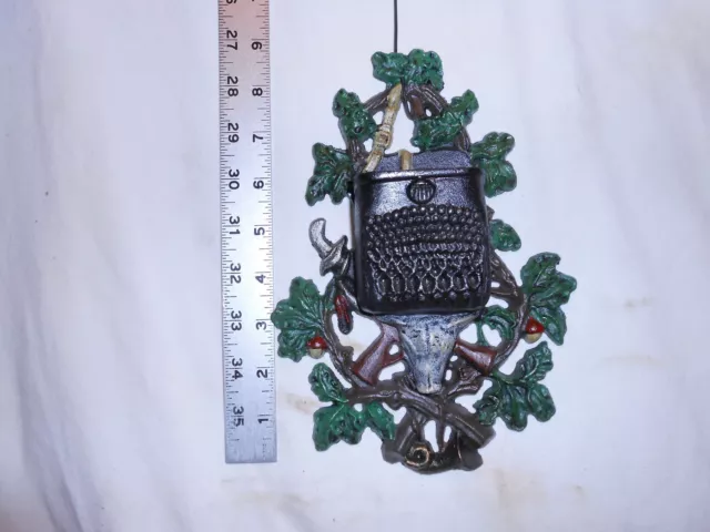 CAST IRON PAINTED COW w/ BRANCHES,HUNTING ITEMS & BLK WALL POUCH / MATCH HOLDER