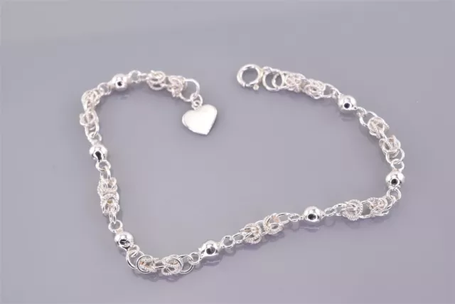 Sterlingsilber 4 mm Strukturierter offener Knoten Perlengebunden 925 Armband 7"