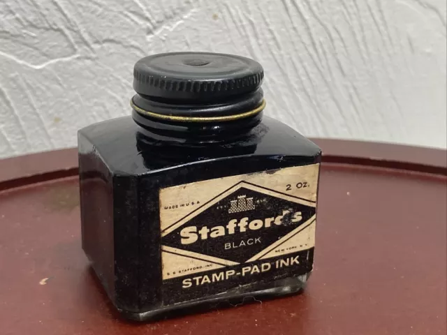 Vintage Stafford's Black Stamp Pad Ink Bottle w/ Some Ink