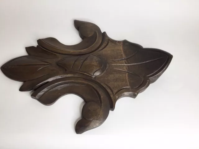 Antique Carved Wood Plaque Medallion Furniture Embellishment 18 x 14 x 3 3