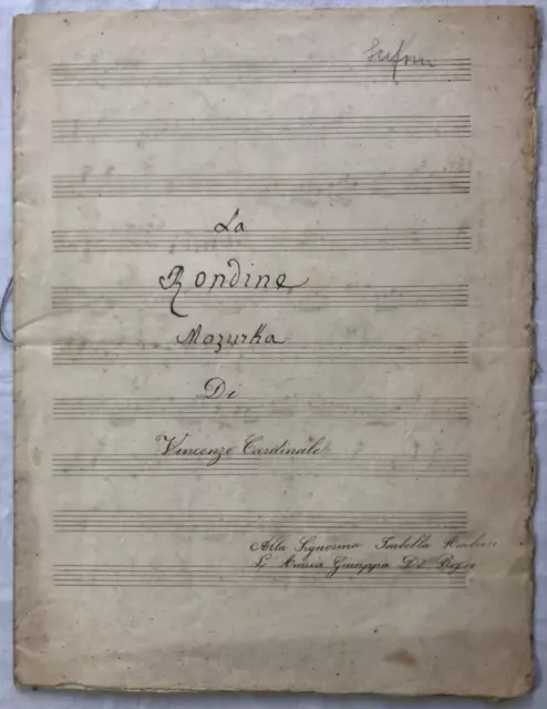 Inedito Originale Antico spartito musicale manoscritto Mazurka pianoforte