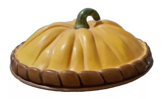 Vintage Over And Back Covered Pumpkin Pie Dish Made N Portugal Ceramic 11" Keeps