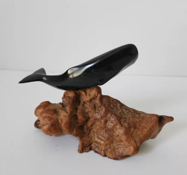 Vintage JOHN PERRY Sperm Whale Sculpture Ebony Black Resin Burl Wood MCM 2