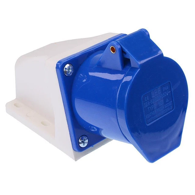 BLUE 32A 230V 2P+E Industrial Surface Mount Socket Connector IP44 £6.99 ...